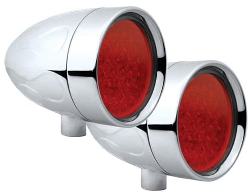 Adjure NS24018-R2 Beacon 2 Red Lens 2-Wire Flush Mount Flamed Chrome Target LED Motorcycle Bullet Light - Pair