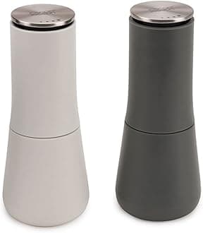 Milltop Non-Spill Salt and Pepper Mill Set Refillable with Ceramic Grinding, White/Grey, 24