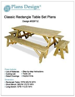 Classic Rectangle Picnic Table/w Benches Woodworking Plans, ODF12