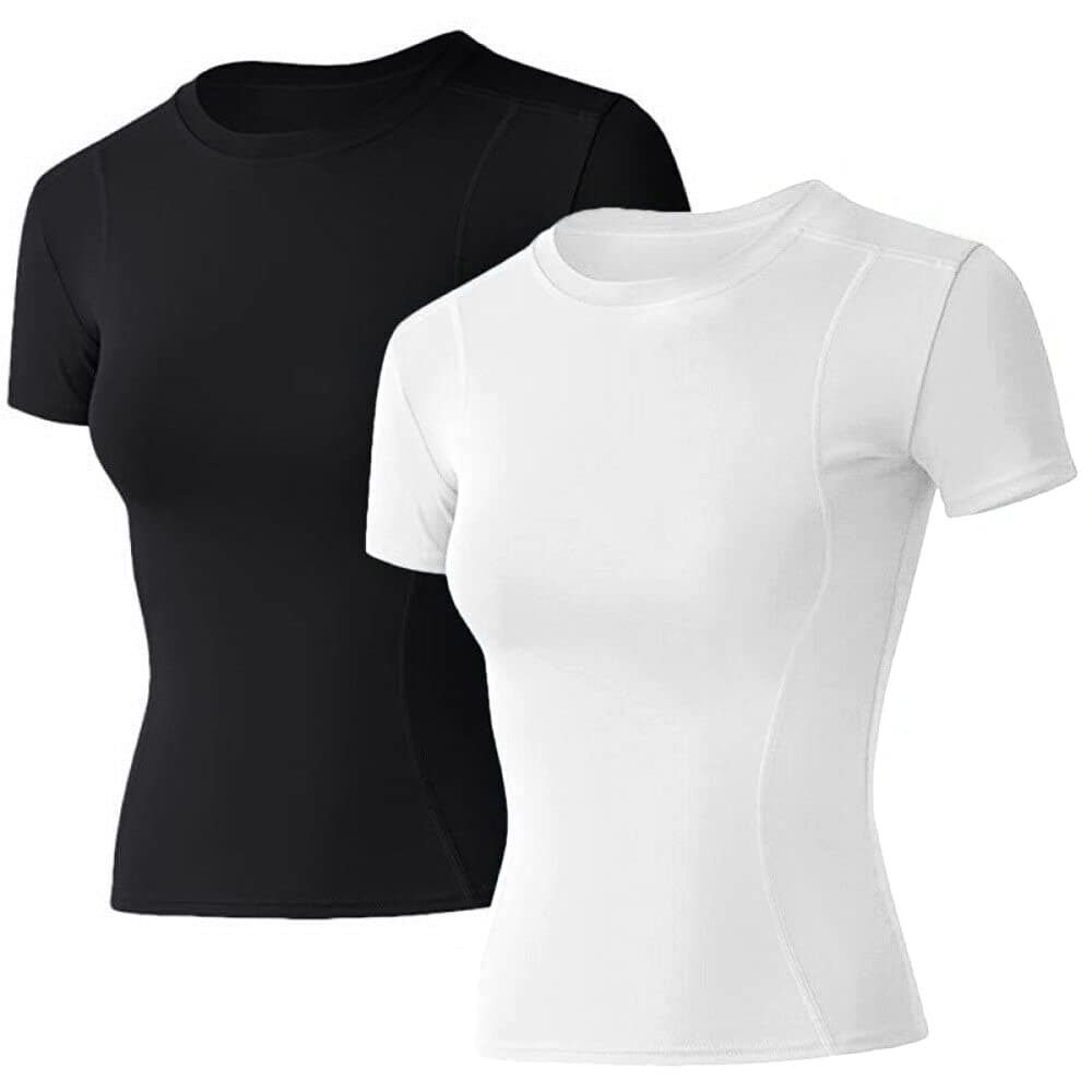 LoovooWomen Workout Shirts 1/2/3 Pack Athletic Compression Tee Dry Fit Yoga Gym Basic Tops
