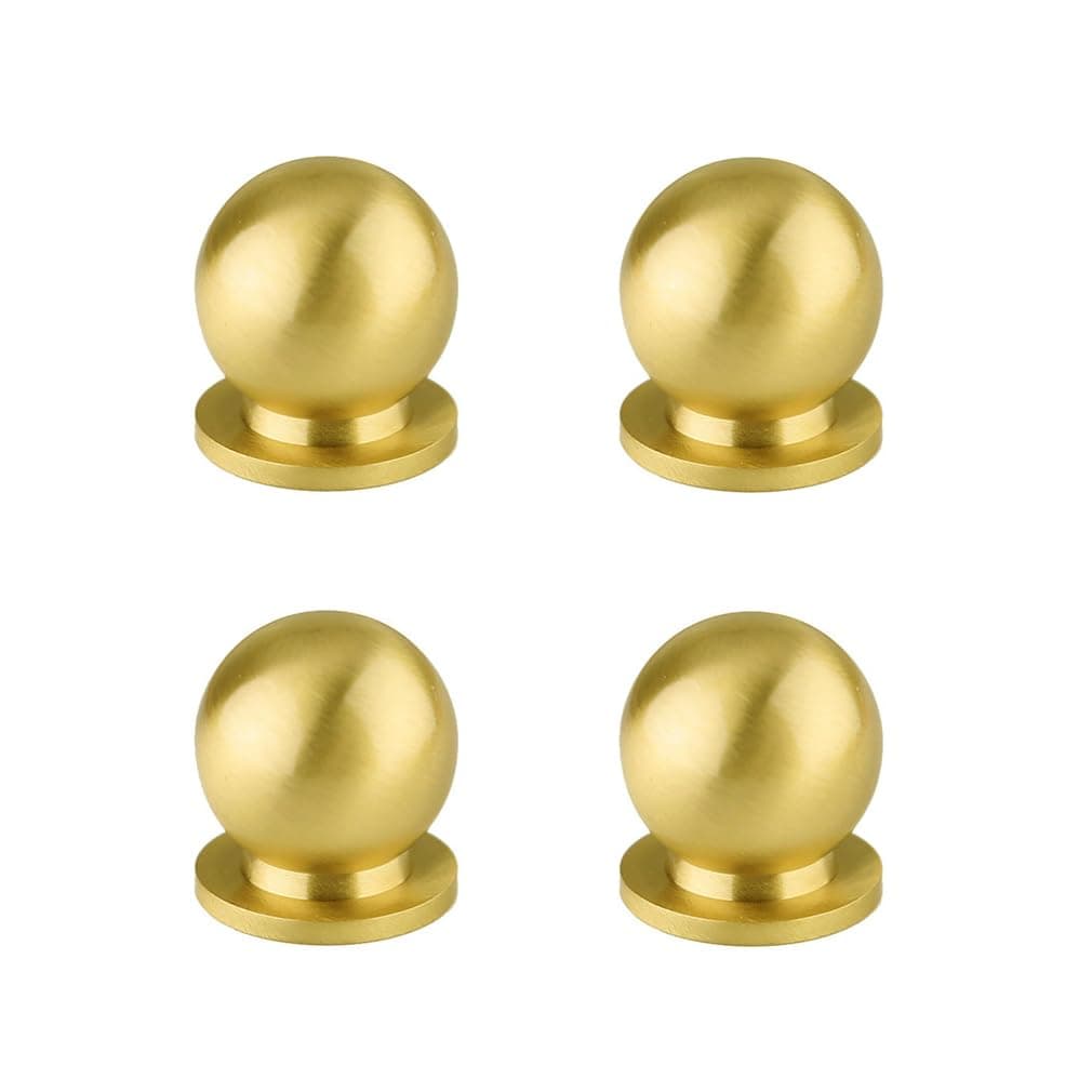 4pcs Round Solid Brass Knobs Antique Cabinet Drawer Small Handle Modern Minimalist Pulls (Gold)