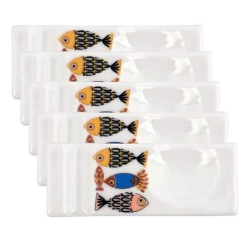 Ceramic Spoon and Chopstick Rest, Fork Knife Holder, 5PCS, Made in Korea (Bluefish Premium)