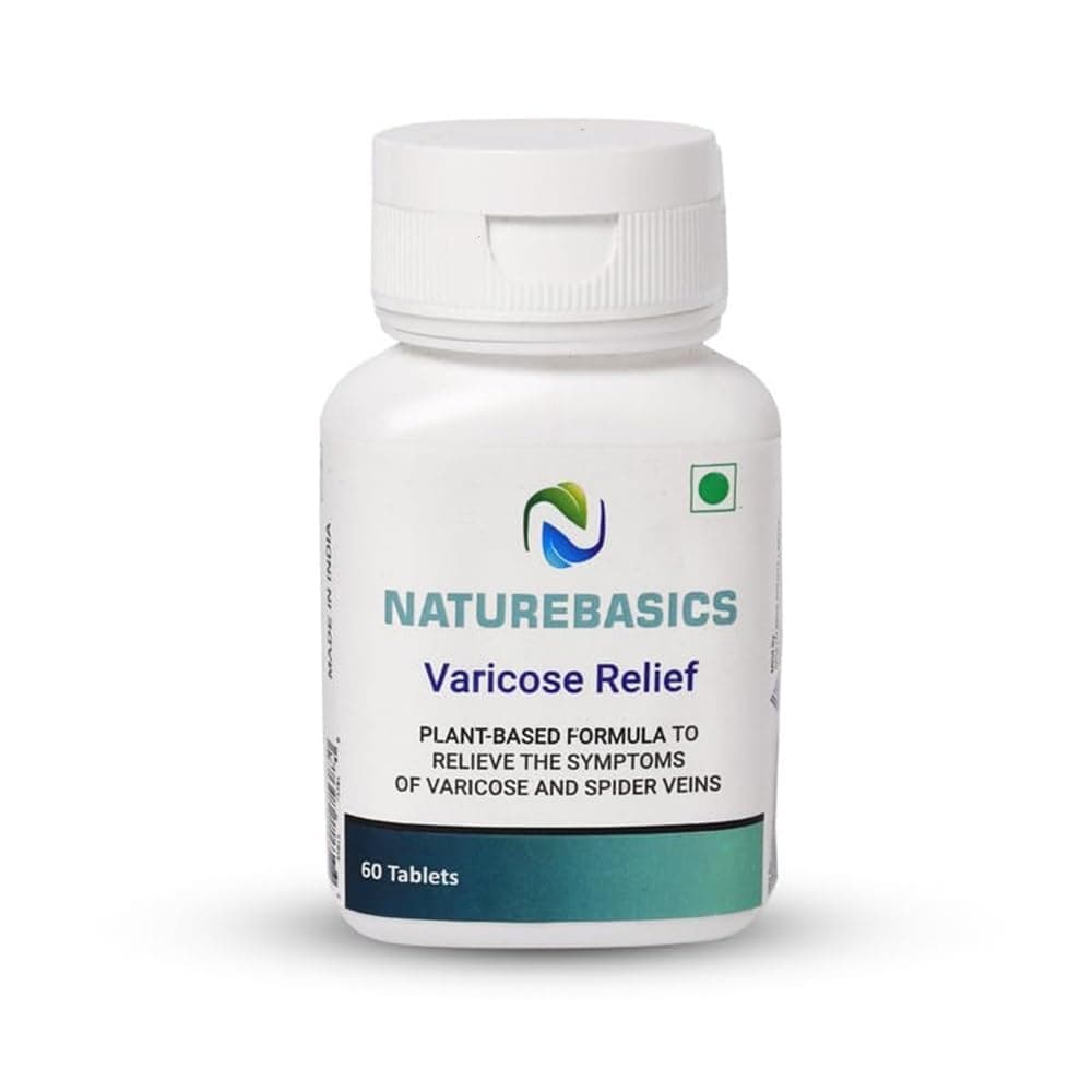 Naturebasics Varicose Relief – Plant-Based Veins Support Supplement for Improved Blood Circulation & Varicose Vein Health - 60 Veg. Tablets