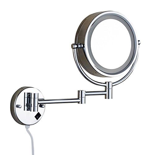 HOROW 3X/1X Magnifying Wall Mounted LED Light Makeup Mirror Extending Shaving Cosmetic 8" Mirror Double Sided Bathroom Swivel Vanity Mirror