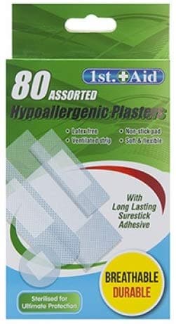 Assorted Hypoallergenic Plasters - Pack of 80 Assorted Sizes Ideal for Home Office