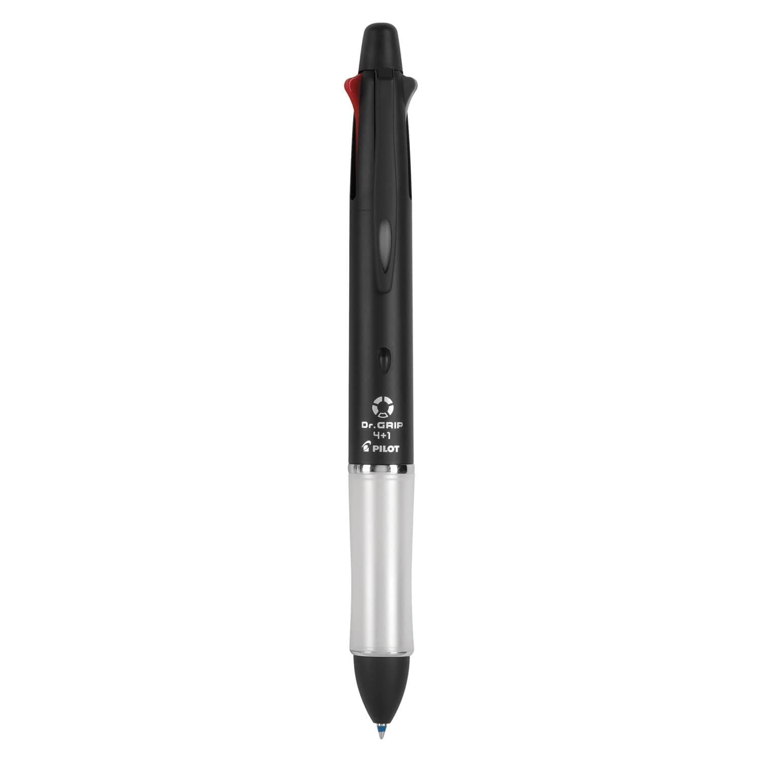 Dr. Grip 4+1 Multi-Function Refillable & Retractable Ballpoint Pen + Pencil, Fine Point, Black Barrel, Black/Red/Blue/Green Inks, Single Pen (36220)