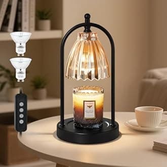 GyroVu Candle Warmer Lamp with Timer, 3-Level Dimmable Wax Melt Warmer with Vintage Glass Shade, 50W Electric Candle Lamp for Scented Wax, Gifts for Women & Home Decor