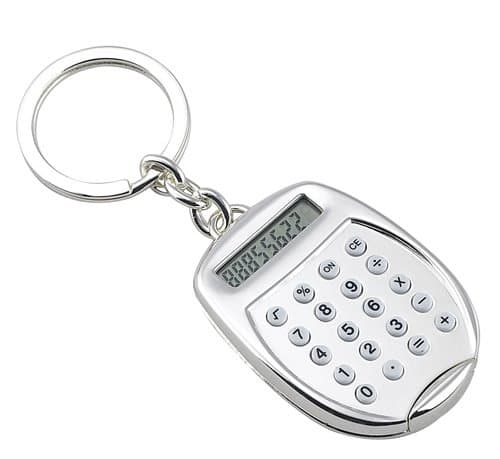 HIgh Quality Shiny Keychain with Small Simple Silver Pocket Calculator - Kids Calculator - Mini Calculator