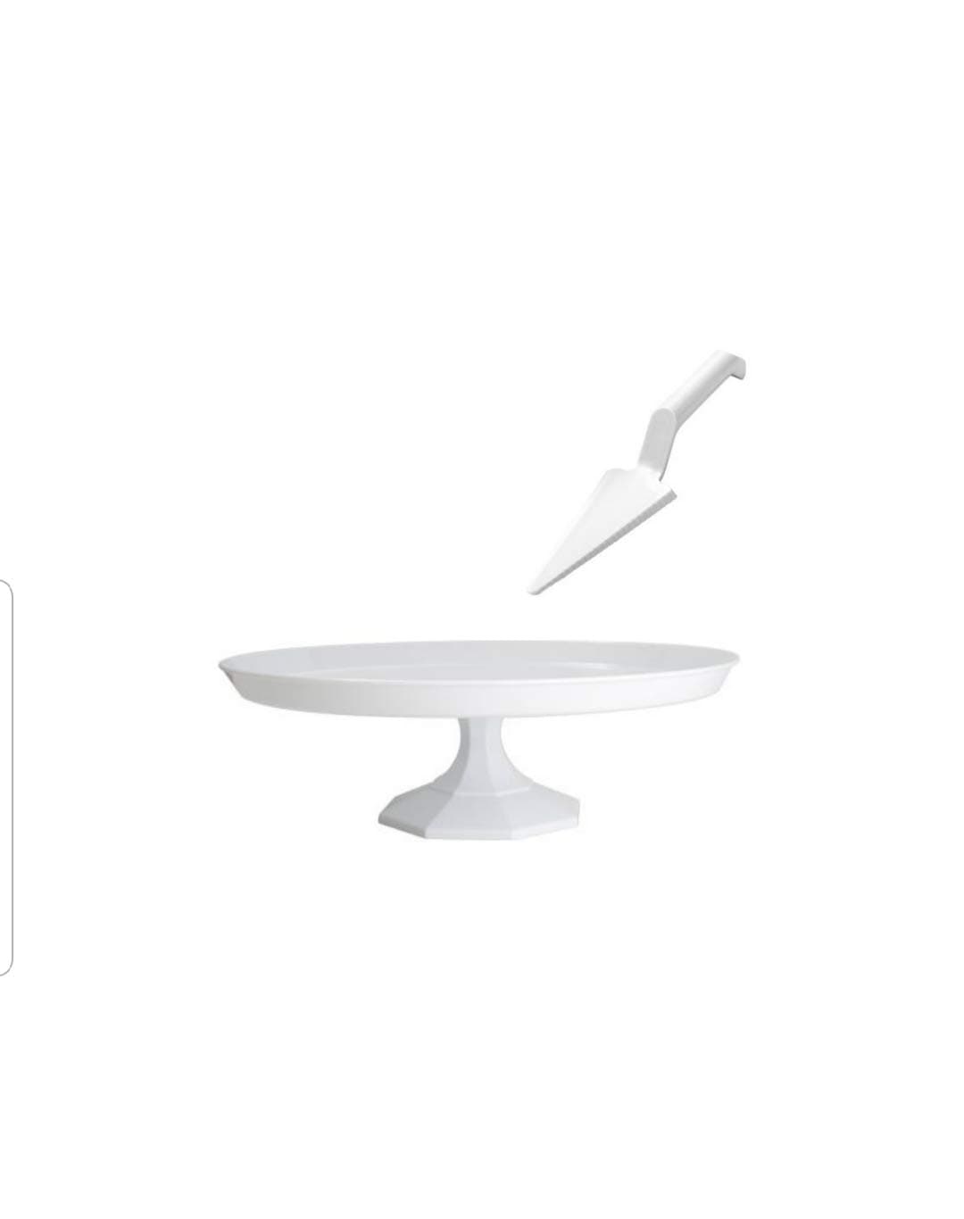 Elegant White Plastic Cake Stand With Cake Cutter - 25 cm (9.75") - White