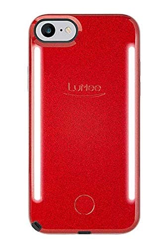LuMee Duo Phone Case, Red Glitter | Front & Back LED Lighting, Variable Dimmer | Shock Absorption, Bumper Case, Selfie Phone Case | iPhone 8 / iPhone 7 / iPhone 6s / iPhone 6