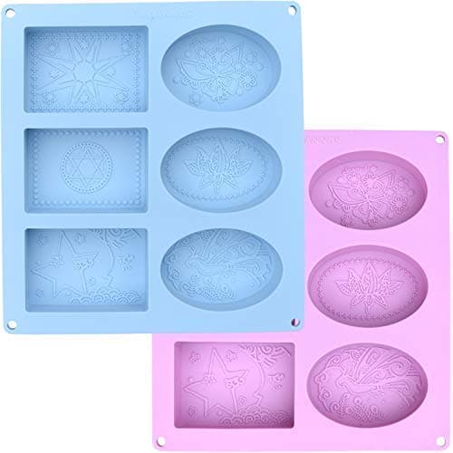 Silicone Soap Molds Set of 2 - Mixed Patterns Rectangle & Oval Shape - Silicone Mold for DIY Handmade Soap Making