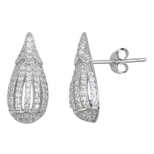Sterling Silver Fancy TEAR DROP SHAPE Micropave Stud Earrings with Cubic Zirconia