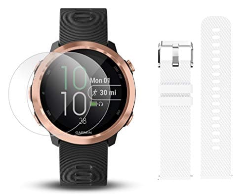 Garmin Forerunner 645 Music Bundle with Extra Band & HD Screen Protector Film (x4) | Running GPS Watch, Wrist HR, Music & Spotify, Garmin Pay (Rose Gold + Music, White)