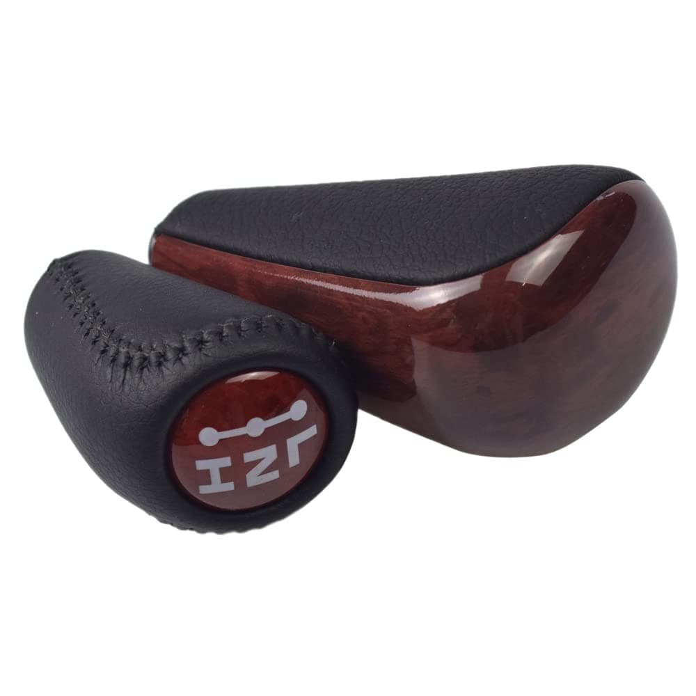 Leather with Wood Automatic Gear Shift Knob +Transfer Case Fit for Toyota Prado 120 2003 2004 2005 2006 2007 2008 2009 (3 Speed-Transfer)