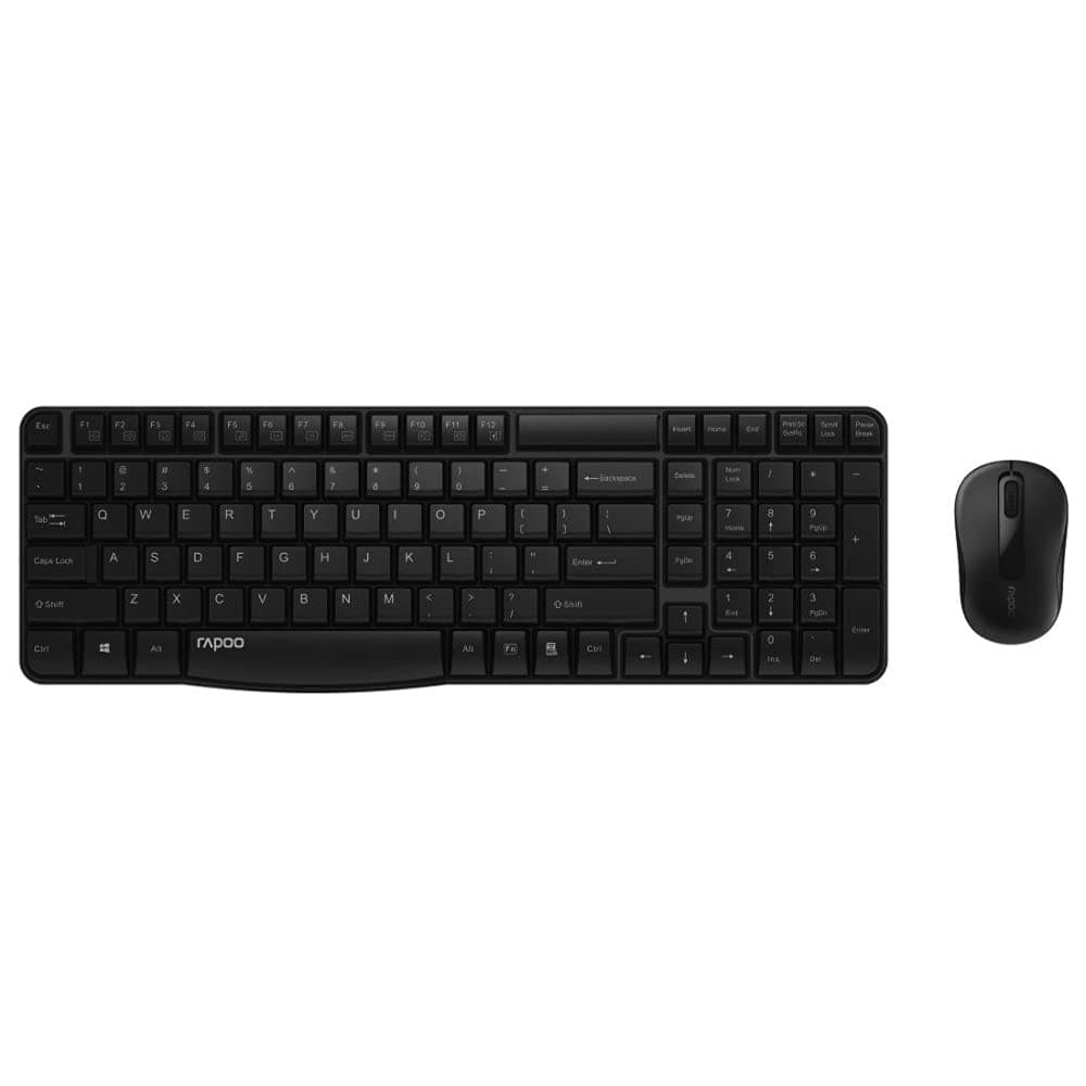 Rapoo X1800S Wireless Keyboard Mouse Set, 2.4 GHz Wireless via USB, 1000 DPI Optical Sensor, DE Layout QWERTZ, Black