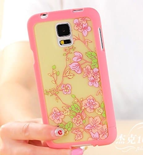 Big Mango 3-in-1 Floral Print Combo Protective Shell Hard Back Case Cover / Pink Frame Bumper Case for Samsung Galaxy S5 SIV I9600