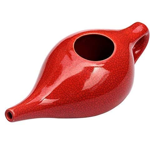 ANCIENT IMPEX Ceramic Neti Pot for Nasal Cleansing with 5 Sachets of Neti Salt | Compact and Travel-Friendly Design | Natural Remedy for Infection, Sinus and Congestion (Crackle Red)