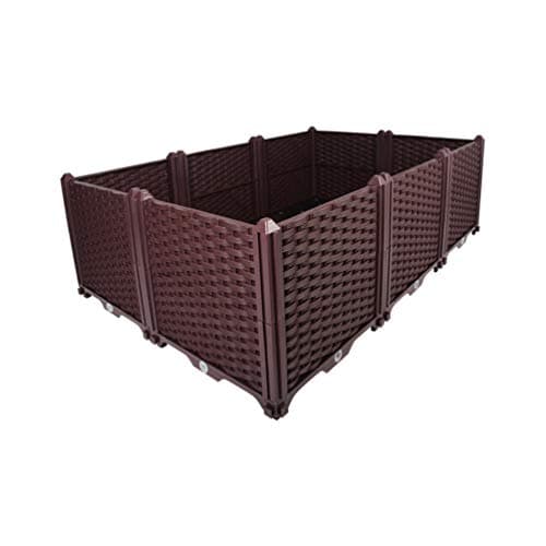 Baoyouni Rectangular Raised Garden Bed Kit Indoor Outdoor Plastic Planter Grow Box for Fresh Vegetables, Herbs, Flowers & Succulents, Brown, 46.06'' x 30.7'' x 14.96''