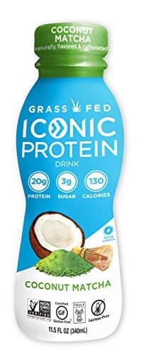 Iconic Grass Fed Protein Drinks, Coconut Matcha (12 Pack) | Low Calorie, High Protein Shakes | Lactose Free, Gluten Free, Non-GMO, Kosher | Low Carb Snack & Healthy Breakfast Drink | Keto Friendly