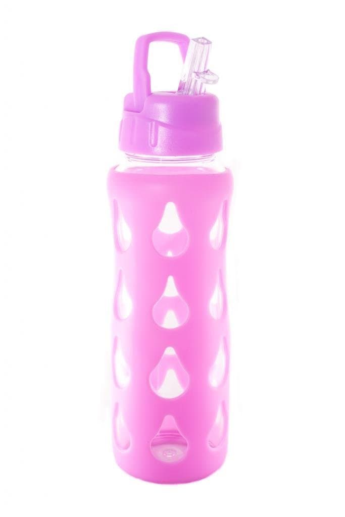 Everything4Oils 22oz Glass Water Bottle with PINK Silicone Patterned Shell for Es...