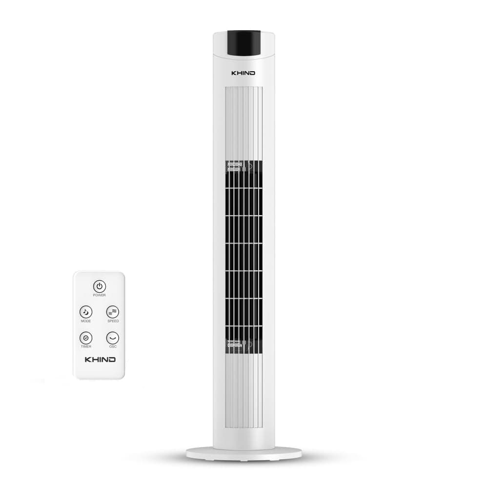 KHIND 31-Inch Silent Tower Fan with Remote Control & Touch Screen- Timer Function, Copper Motor, 3 Speed Settings, Wide Oscillation, Dust Filter - Space-Saving Design, White - FD351R, 2 Year Warranty
