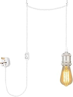 4.5 Meters of White Twisted Fabric Cable Plug In Pendant Lighting Kit Pendant Light Fitting with Dimmer Switch and E27 Matte Brushed Nickel Lamp Holder