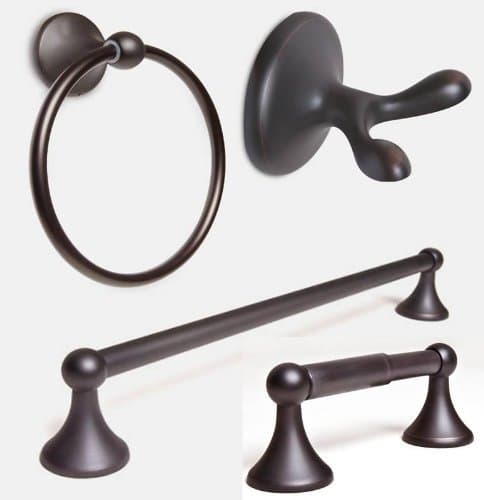 4-Piece Bathroom Hardware Accessory Set With 18" Towel Bar - Oil Rubbed Bronze