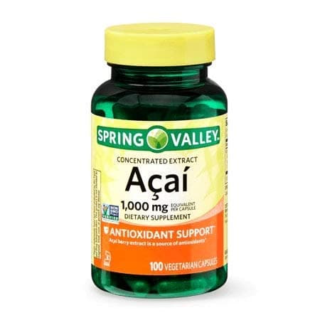 Spring Valley Concentrated Acai Extract 1,000 mg, Antioxidant Support, 100 Vegetarian Capsules (Pack of 2)