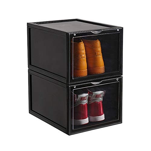 Shozafia Shoe Storage Boxes Clear Stackable Drop Front, Plastic Sneaker Storage Bin Organizer, Display Container, Magnetic Lock, 2 Pack