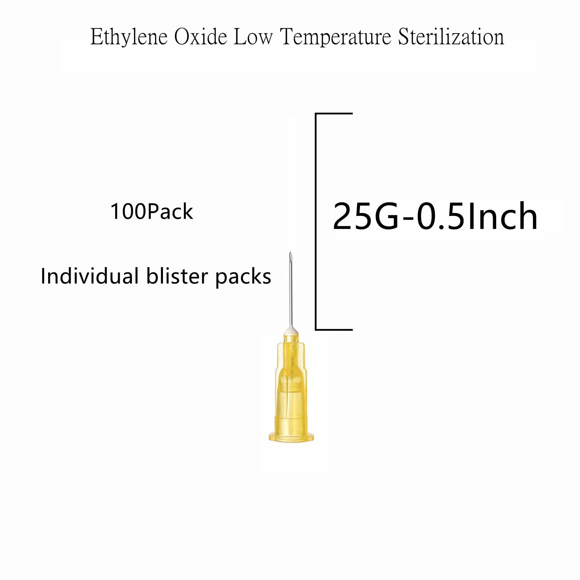 Disposable Luer Lock Needle 100Pack (25G-0.5IN)