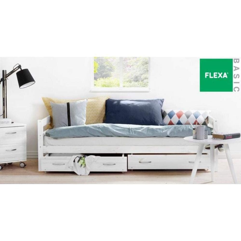 Flexa Bed Bench Whitewashed Pine Glazed Unit With 2 Drawers Size 90 x 200