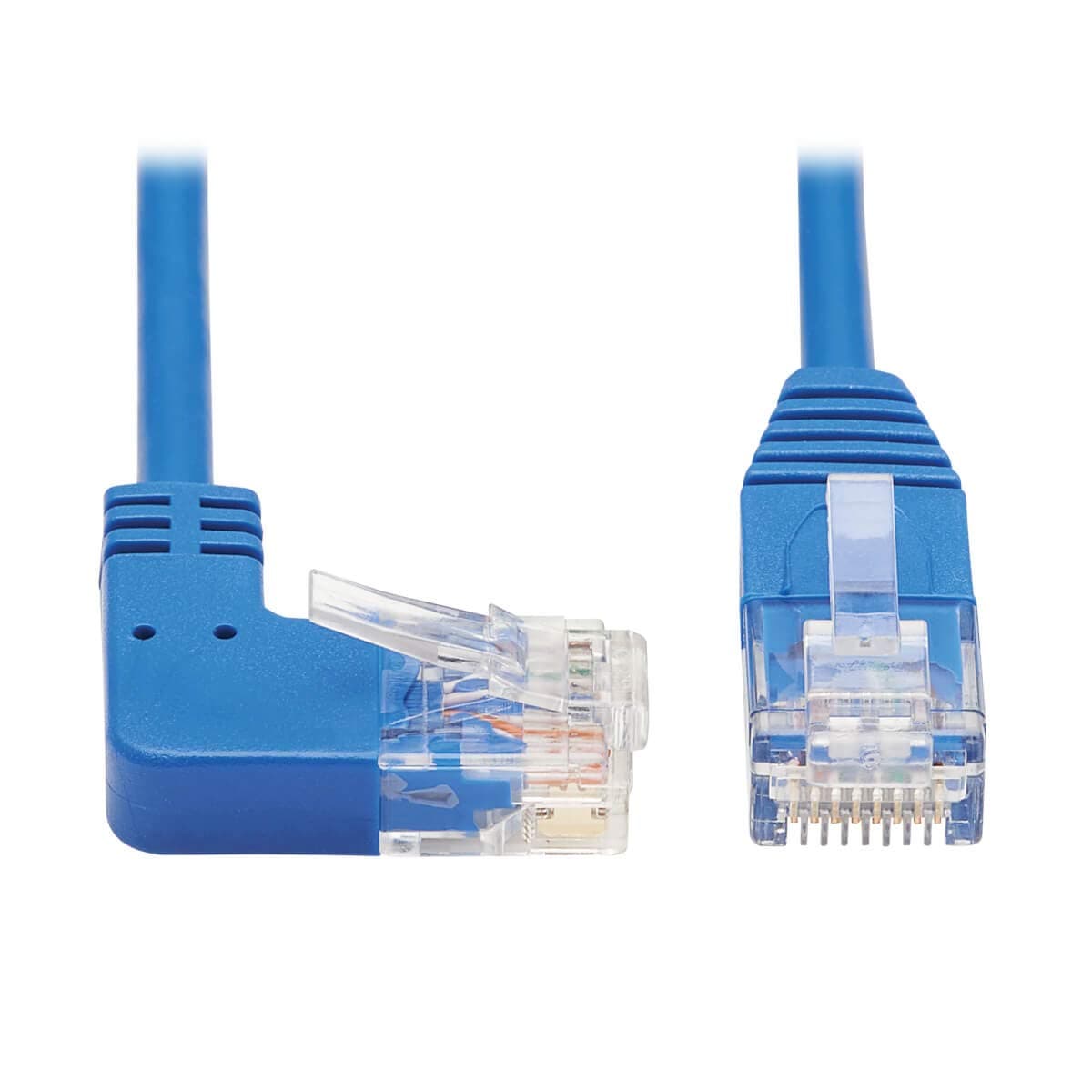 Tripp Lite Right Angle Cat6 Ethernet Cable, Gigabit Molded Slim UTP Network Patch Cable, Blue, 1 ft. (N204-S01-BL-RA)