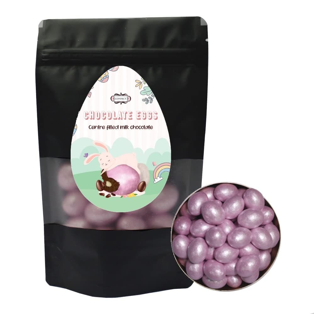 Confect Chocolate Eggs Milk Chocolate with Crisp Sugar Shell Candy, Easter, Resealable Bag - Pink 52 Pcs