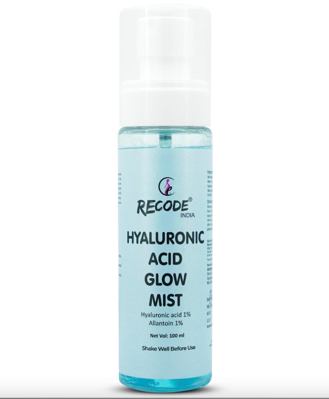 Recode Hyaluronic Acid Glow Mist 100ml | Intense Moisturization | Luminious Glow | Goodness Extracts of Papaya, Witch Hazel, Cucumber & Aloe Vera
