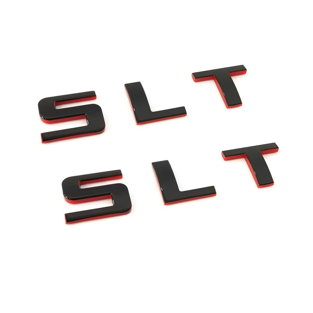 Yoaoo 2Pack OEM SLT Emblem Both Sides Nameplate SLT Badges 3D Logo Compatible with Sierra Silverado 1500 Black red Redline