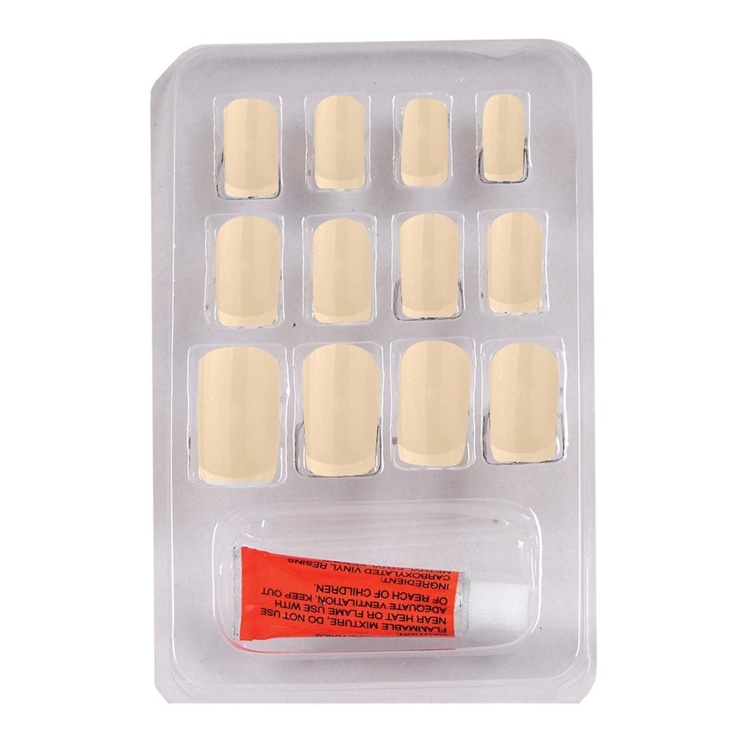 Color Fever False Nails - Quick Stick Artificial Nail Set with Glue, (Beige) 12 pc Set