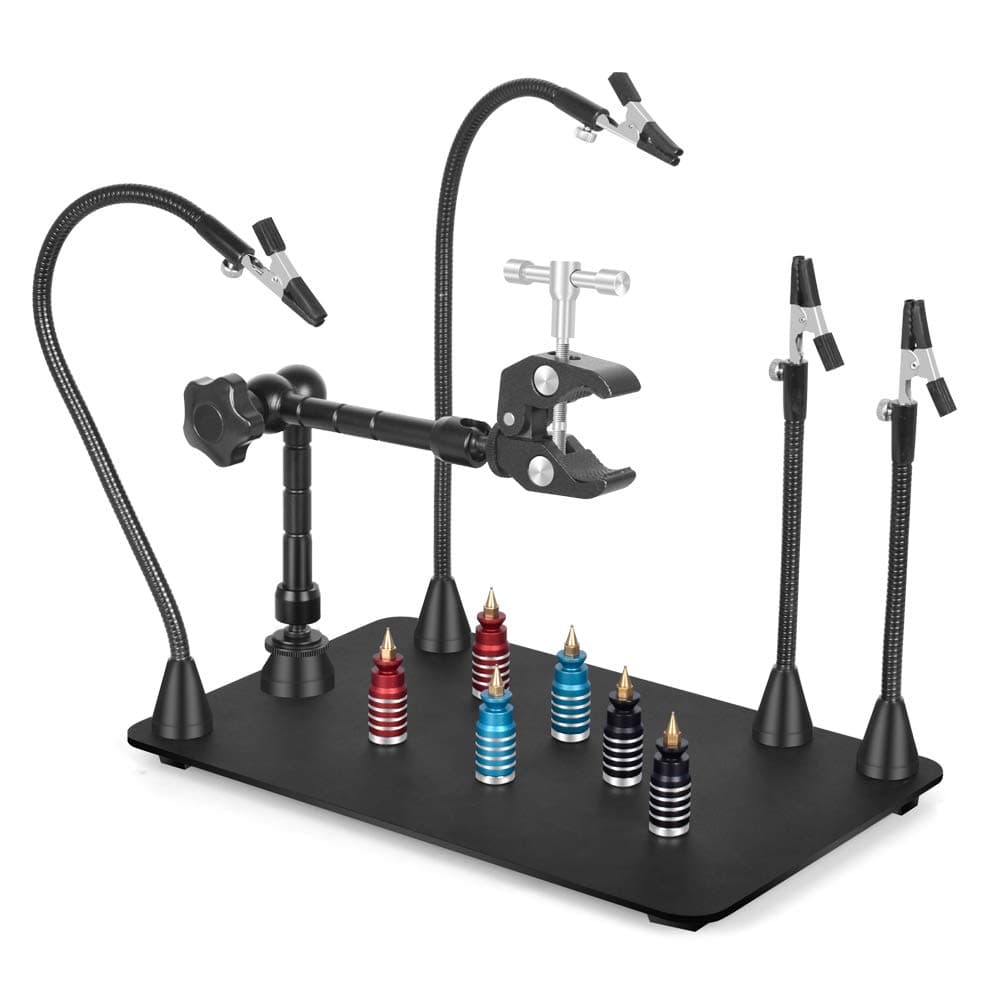 Magnetic Helping Hands Third Hand Soldering Work Station | Larger Sturdy Base Heat Gun Holder | | Flexible Arms with 360 Hot Air Gun Holder (Helping Hands with Circuit Board Holder)