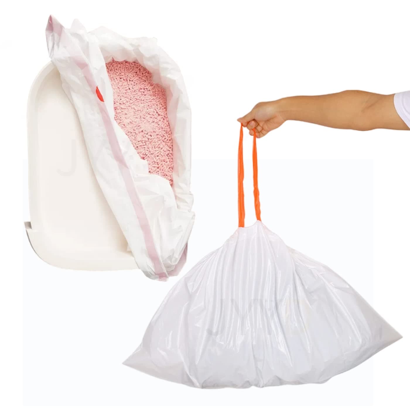 JYYD Cat Litter Box Liners (L 10 count) with Drawstrings, Extra Thick, Scratch Resistant, Polyethylene, 10 Pack