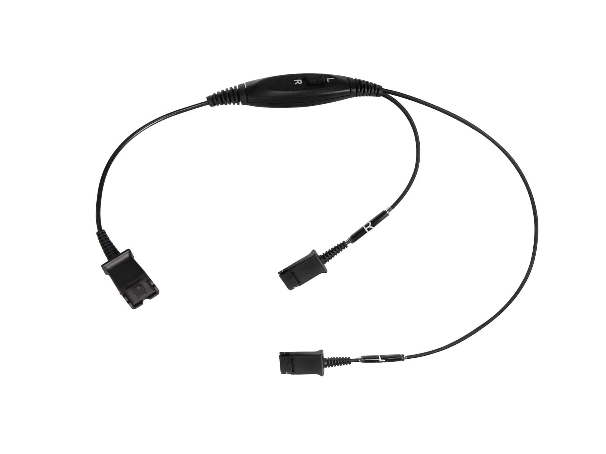 Supervisor Training Y Cable with Switchable Mute - Connects 2 x Plantronics or TruVoice QD Headsets to a Bottom Adapter for Headset Training.