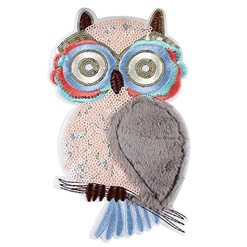 DIY Handmade Materials Shiny Ms. Owl Sequins Iron on Applique Embroidered Patches(Ms. Owl)