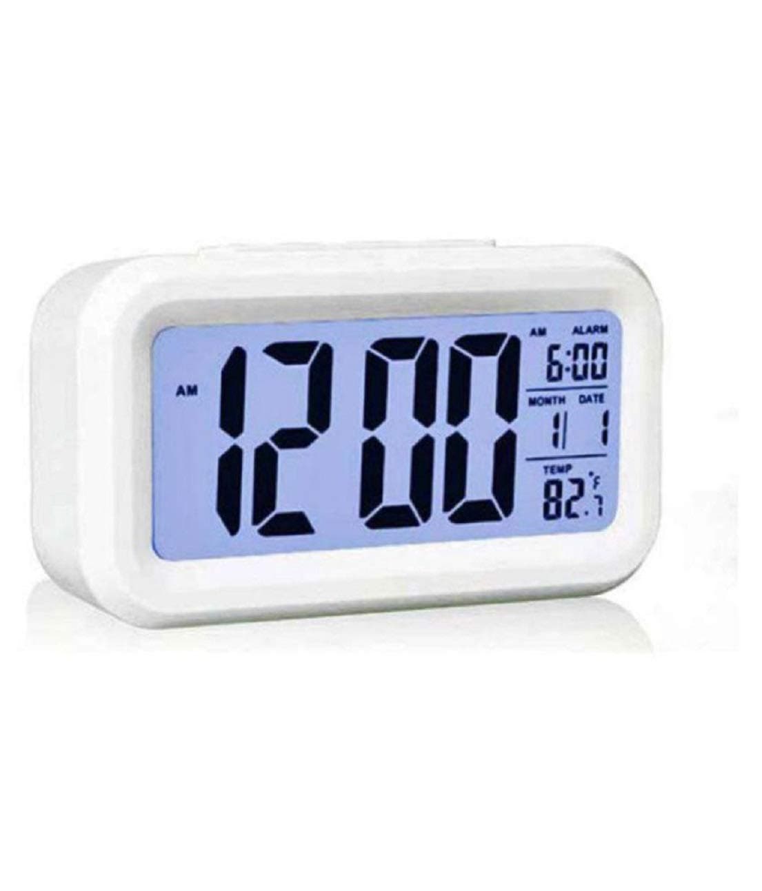Smartone Digital Alarm Clock for Home Bedroom with Smart Automatic Sensor Backlight LCD Screen,Date & Temperature for Students Desk Table White