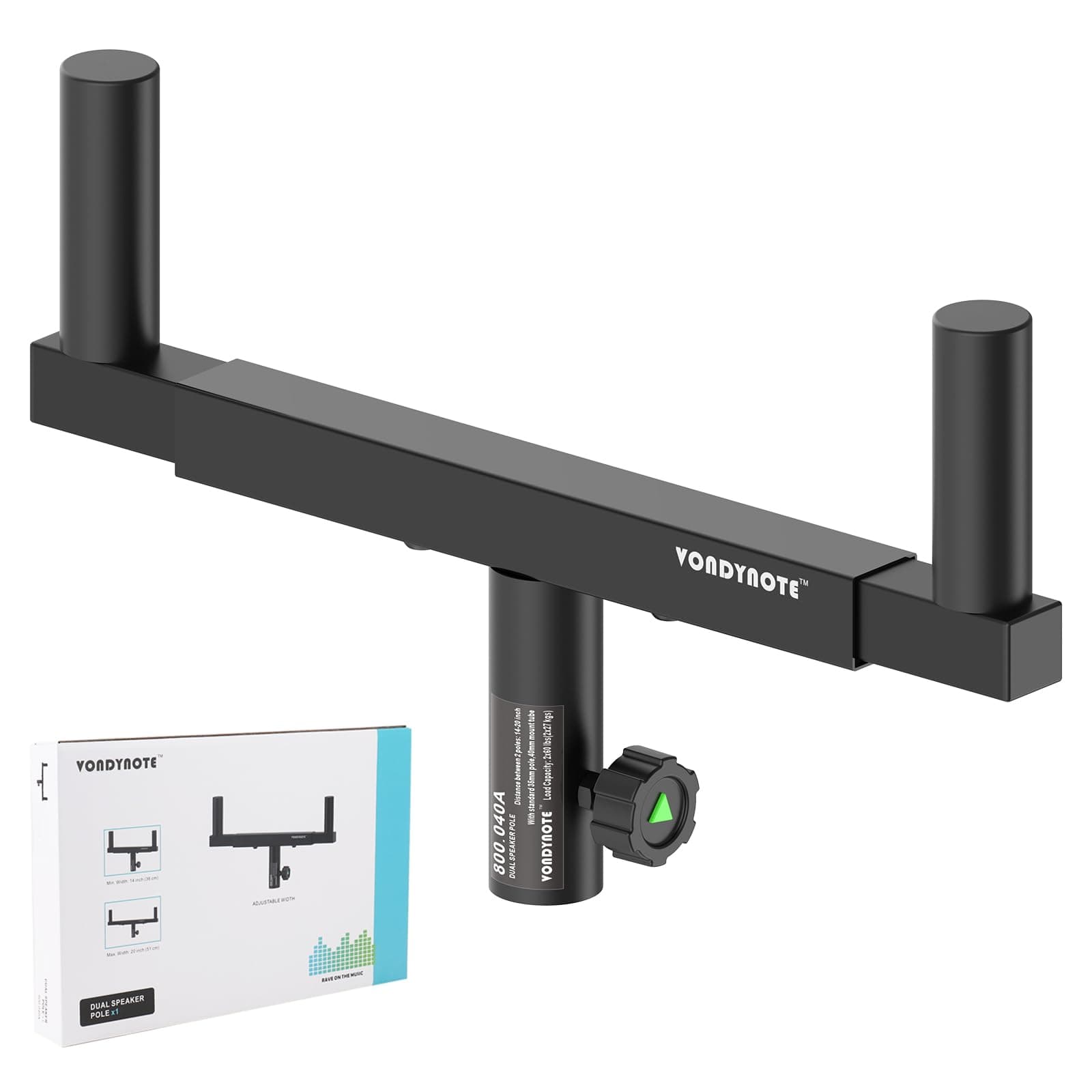Vondynote Dual Speaker Mount Bar Mounting Fork Bracket Speaker Pole Width Adjustable, Single