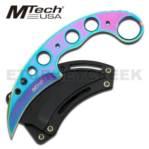 MT-664TI M Tech Tactical Ti Treated Neck Knife "7""" Overall Rainbow Color fixed knife blade exe2hsa30h95 steel u7sr4787n2 hunt hunting camp camping edge