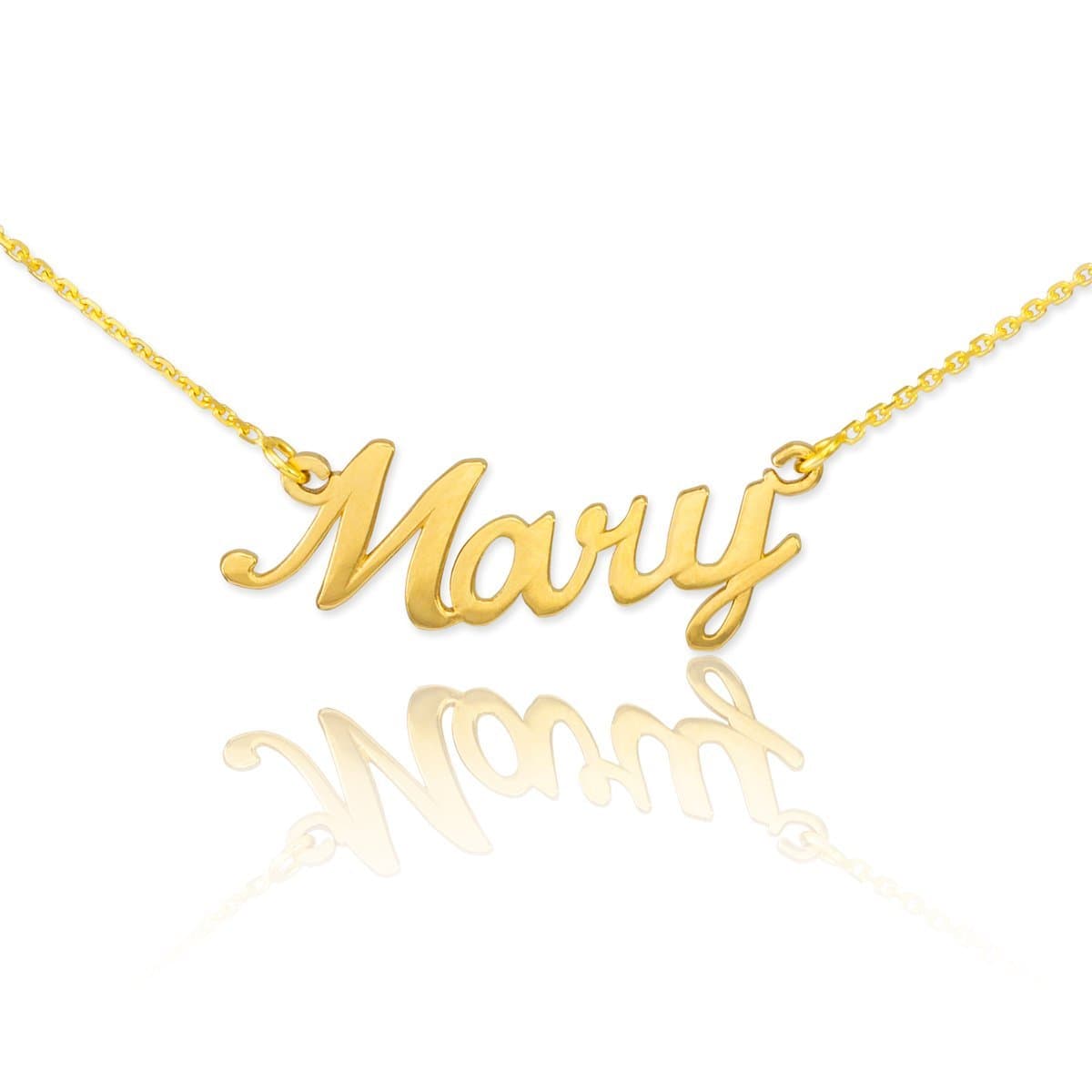 Dainty 14k Yellow Gold Custom Personalized Script Pendant Mary Name Necklace