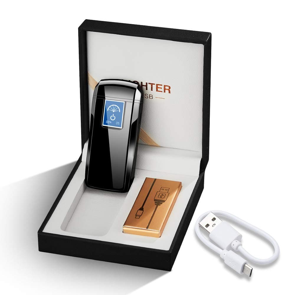 KUGUAN Lighters Dual Arc Lighter Windproof Plasma Lighter USB Rechargeable Lighters Flameless Electronic Lighter with LED Display for Cigarettes Candles Fireworks (Black)