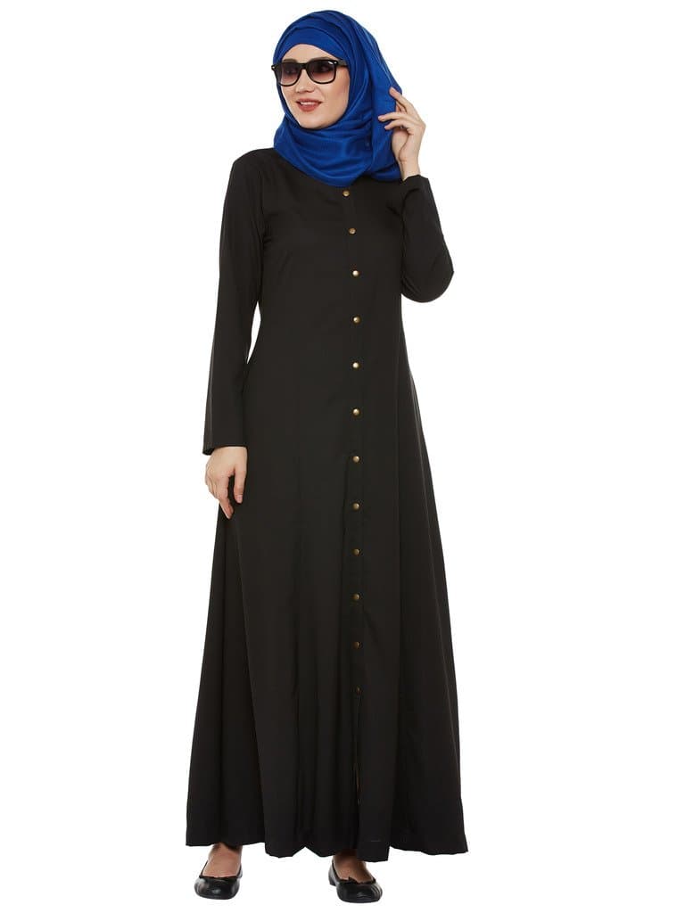 Momin Libas Full Front Button Open Black Abaya