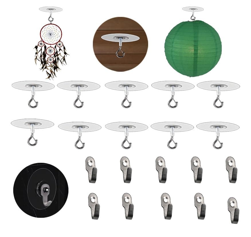 No Drilling No Hole Adhesive Hooks for Popcorn Ceiling, Easy Hanging Smooth or Unsmooth Tile Concrete Glass Wood Wall Ceiling Surface