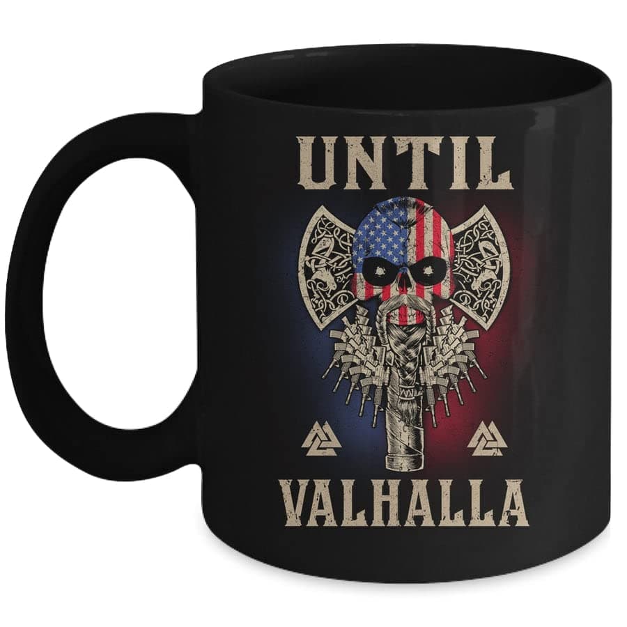SKY DOT Until Valhalla Viking US Flag Skull Vintage Printed Ceramic Tea/Coffee Mug (325ml)