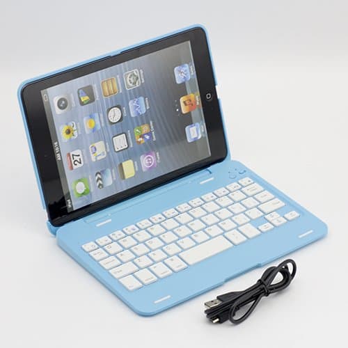 SUPERNIGHT 135 degree Rotate Wireless Bluetooth Keyboard Protective Aluminum Case Cover for Apple iPad Mini Tablet.(Aluminum base + plastic upper cover)Color:Blue