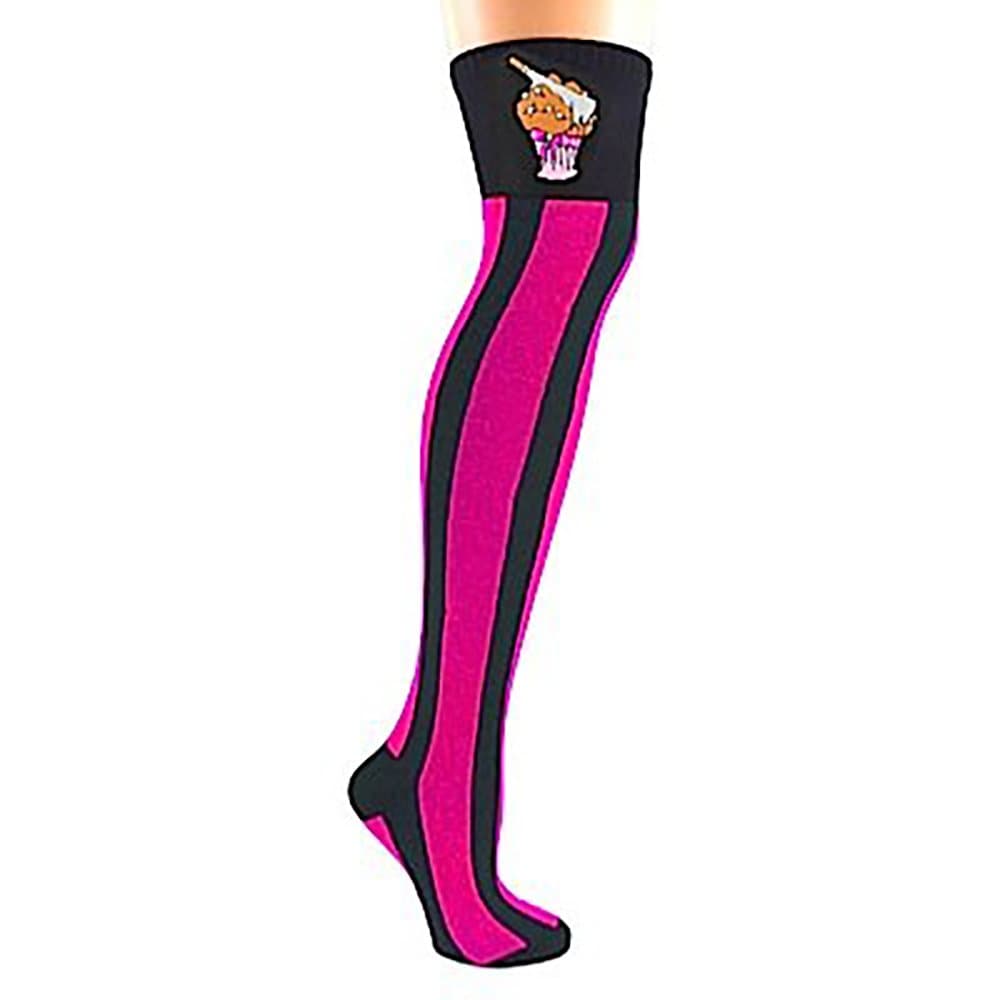 Cleaver Cupcake Striped Knee Socks Black/Pink
